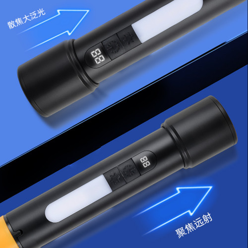 新款戶外強光多功能探照燈帶掛鉤露營燈Type-C充電白雷射手電筒