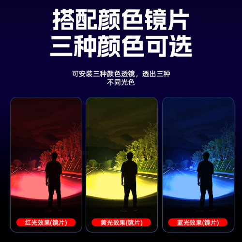 新款戶外強光多功能探照燈帶掛鉤露營燈Type-C充電白雷射手電筒