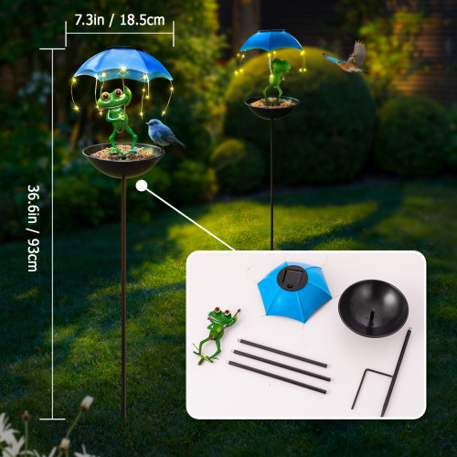 Solar Powered LED Frog Umbrella Light with Wild Bird Feeder
