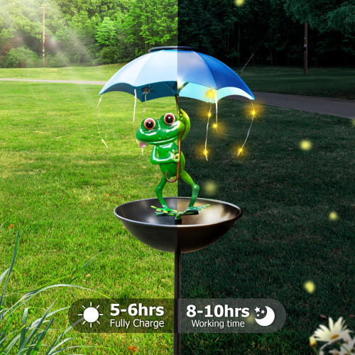Solar Powered LED Frog Umbrella Light with Wild Bird Feeder