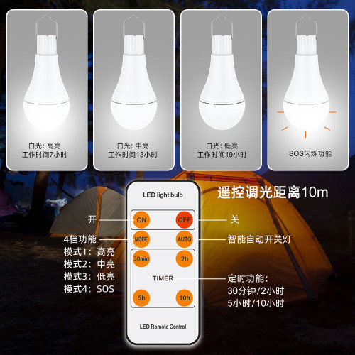 USB充電燈泡戶外露營燈小夜燈手提燈四擋調光SOS爆閃庭院照明燈