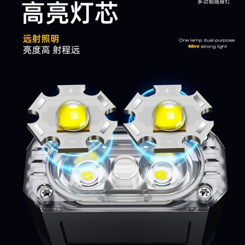 多功能LED照明燈90度折彎可攜式戶外露營燈帽夾尾部磁吸頭燈