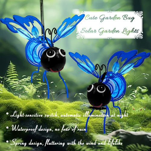 2 Pack Solar Powered Metal Butterfly Garden Lights, LED