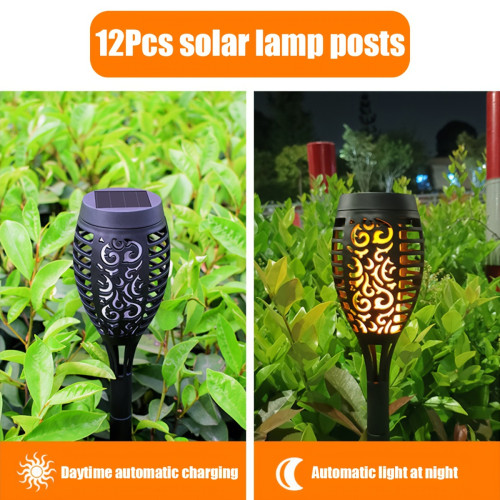 Solar Torch Lights with Flickering Flame, 12 Pack Outdoor