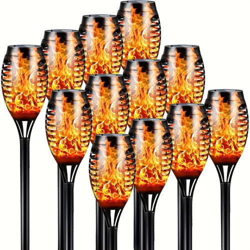 Solar Torch Lights with Flickering Flame, 12 Pack Outdoor