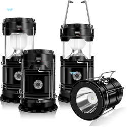 4 Pack Solar Camping Lantern, Collapsible LED Solar USB