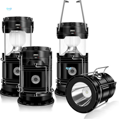 4 Pack Solar Camping Lantern, Collapsible LED Solar USB