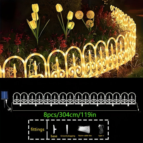 8 Pack Solar Powered LED Garden Border Fence Lights,
