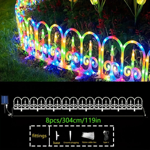 8 Pack Solar Powered LED Garden Border Fence Lights,