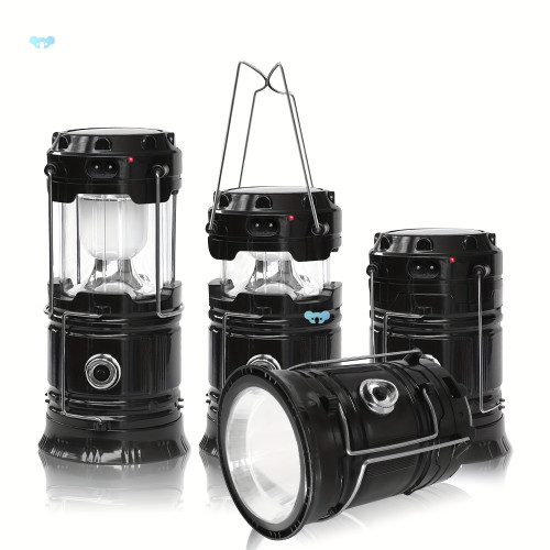 4PCS Solar Camping Lantern, Collapsible LED Solar USB