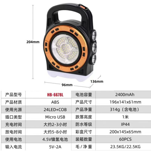 太陽能手提燈多功能手電筒USB充電野營應急工作燈戶外cob照明燈