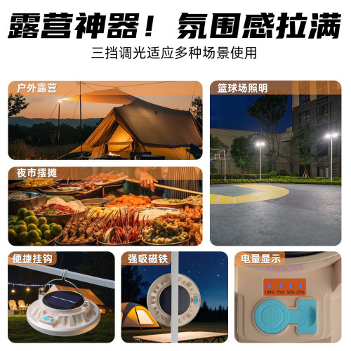 戶外太陽能露營燈夜市擺攤照明停電應急燈充電超長續航帳篷燈掛燈