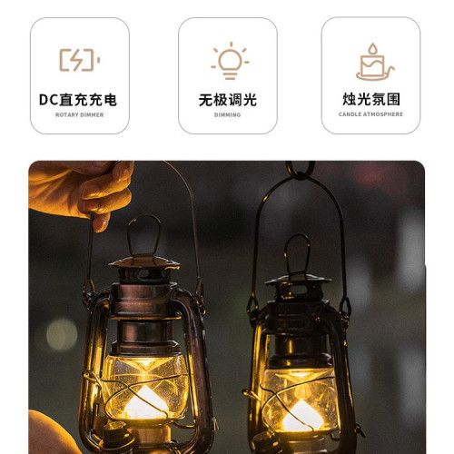 充電復古煤油馬燈露營燈超長續航戶外野營氛圍照明燈天幕帳篷掛燈