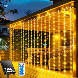 Solar Curtain Lights, 300 LED Outdoor Solar Powered