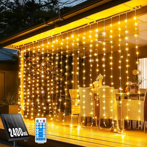 Solar Curtain Lights, 300 LED Outdoor Solar Powered