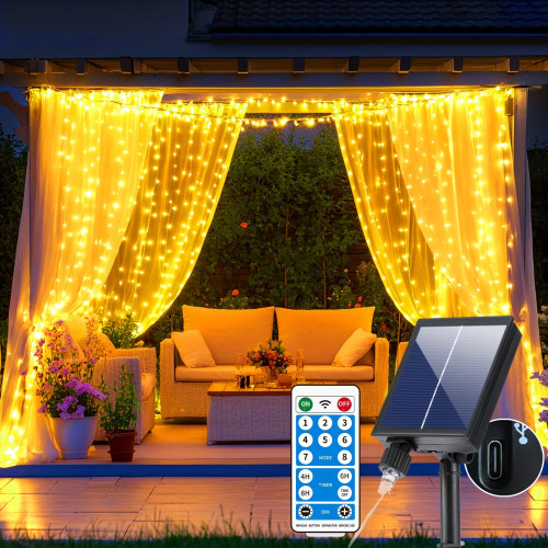 Solar Curtain Lights, 300 LED Outdoor Solar Powered