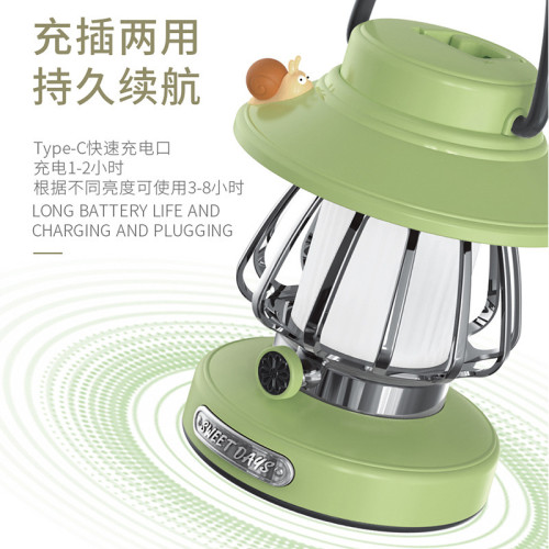 蝸牛復古露營夜燈可攜式充電小夜燈創意手提帳篷氛圍復古裝飾燈