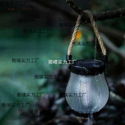 新款太陽能麻繩火焰燈懸掛戶外野營燈充電庭院裝飾多功能照