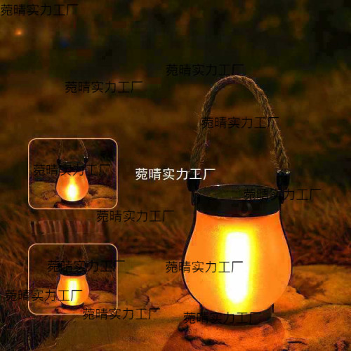 新款太陽能麻繩火焰燈懸掛戶外野營燈充電庭院裝飾多功能照
