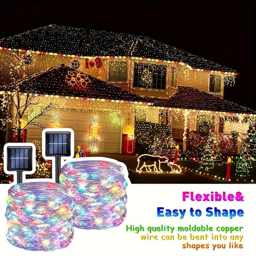 2PCS of 104FT (300LED) Solar Outdoor String Lights Flexible