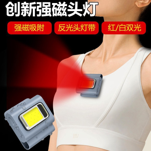 新款多用途帶磁吸TYPE-C充電頭燈 可攜式衣夾跑步COB矽膠工作燈