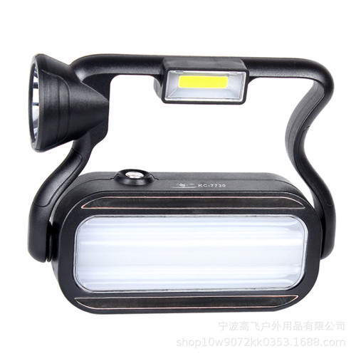強光手提燈太陽能充電露營燈戶外應急電筒可攜式野營工地照明燈