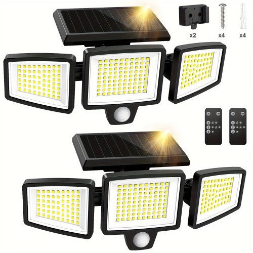 2PCS Solar Outdoor Security Lights with Remote Control,2500