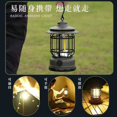 可充電帳篷營地照明照明燈復古戶外露營氛圍野營馬燈可充電帳篷營