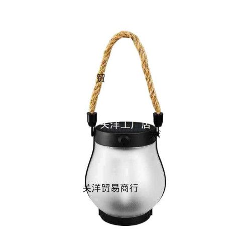 新款太陽能麻繩火焰燈懸掛戶外野營燈充電庭院裝飾多功能照