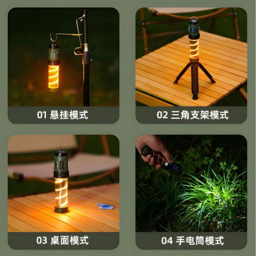 戶外露營燈可攜式小夜燈可攜式手電筒三腳支架照明燈塔驅蚊帳篷氛圍燈