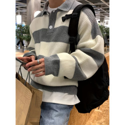 Autumn and Winter Men s Contrast Color Knitted Sweater