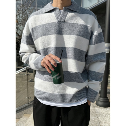 Autumn and Winter Men s Contrast Color Knitted Sweater