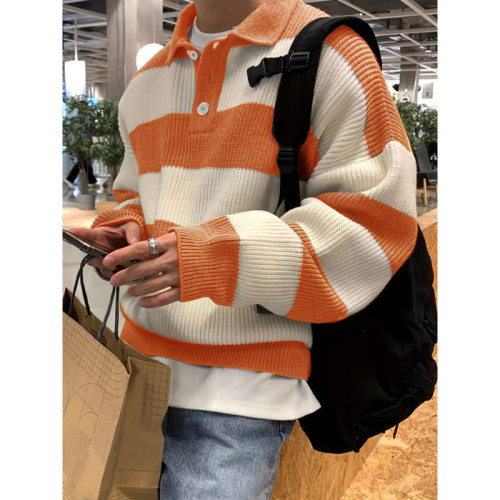 Autumn and Winter Men s Contrast Color Knitted Sweater