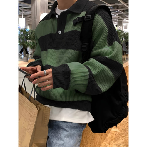 Autumn and Winter Men s Contrast Color Knitted Sweater