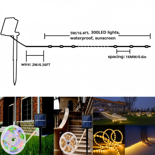 1 Roll 300 LED/16. 4Ft Solar Strip Lights Remote Light