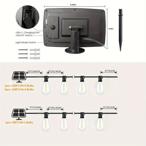 60FT/120FT/240FT Solar String Lights Outdoor Solar Patio