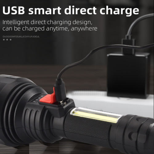 9LED強光充電手電筒戶外巡邏探索照明燈家用應急電筒cob工作燈