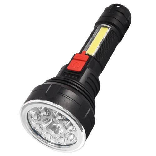 9LED強光充電手電筒戶外巡邏探索照明燈家用應急電筒cob工作燈