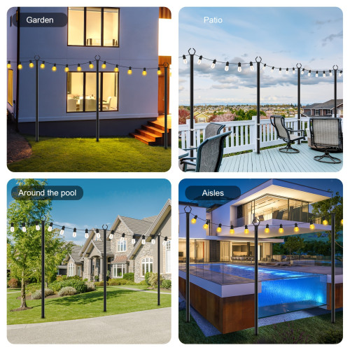 4 Pack 10FT Outdoor String Lights, Waterproof RigID Metal