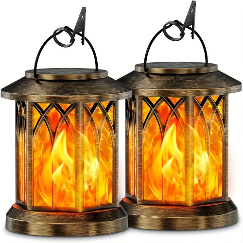 Hanging Solar Lanterns Lights Outdoor Flickering Flames