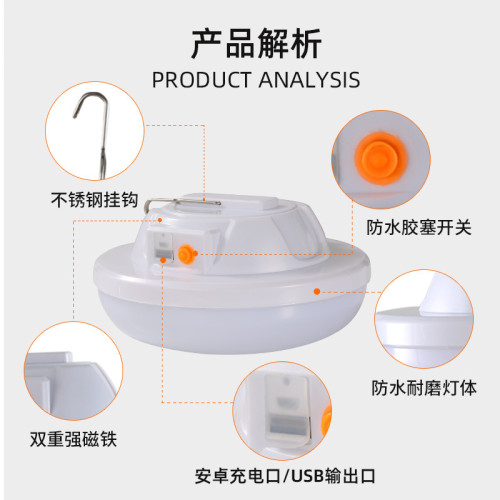 led戶外野營應急家用USB太陽能充電帳篷燈手提磁吸多功能露營燈