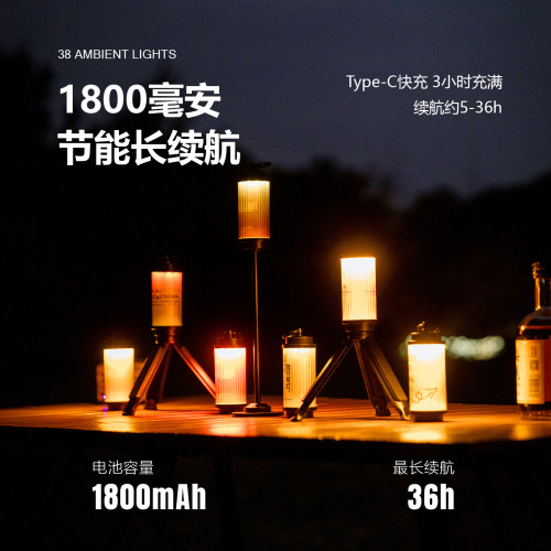 山之客38露營燈 戶外氛圍燈超長續航充電照明野營掛燈手提營地燈