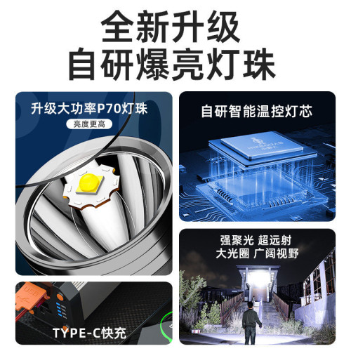 手電筒強光充電超亮戶外遠射充電式家用應急多功能手提巡邏探照燈