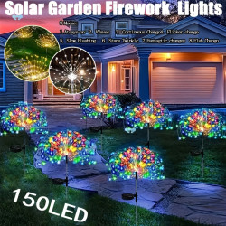 6 Pack 150 LED Solar Firework Lights Outdoor, 4th of July