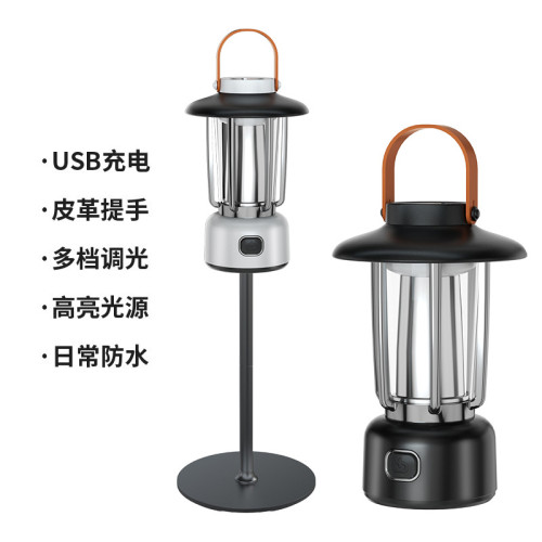 新款戶外充電復古露營燈手提可掛三色光源氛圍野營燈可攜式迷你懸掛