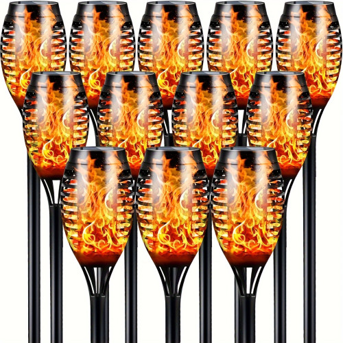 8/12PCS Solar Flickering Flame Torch Lights Outdoor Tiki