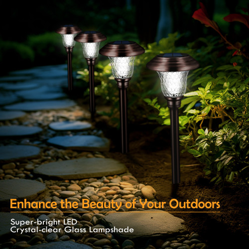 Super Bright Solar Lights Glass Metal 8 Pack Solar Pathway