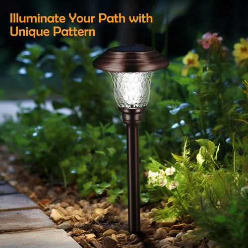 Super Bright Solar Lights Glass Metal 8 Pack Solar Pathway