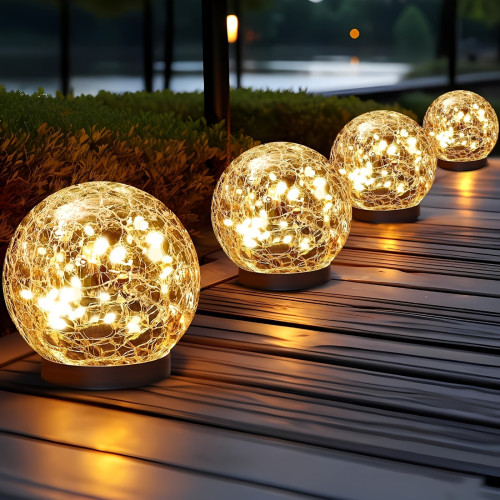 4PCS Solar Powered Glass Globe LED Garden Light Set ,