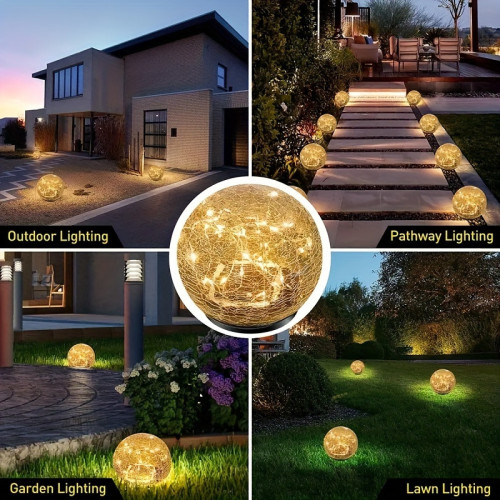 4PCS Solar Powered Glass Globe LED Garden Light Set ,